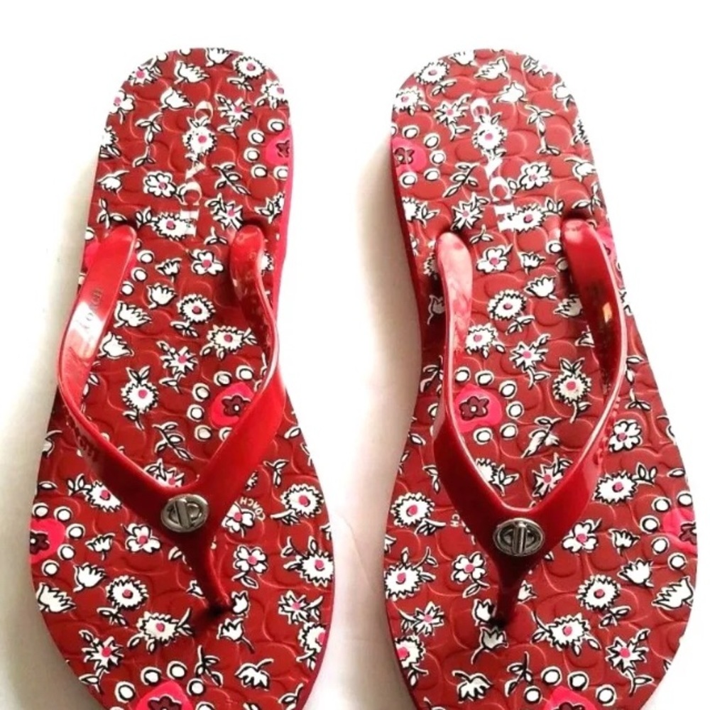 NWOB 💖 Coach Women's Abbigail Red Flip Flops - Picture 2 of 5